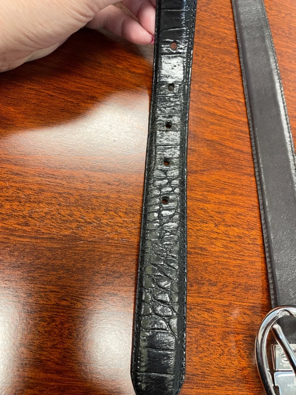 Lauren Ralph Lauren Women’s Black Croc-Embossed Leather Belt with Silver Buckle